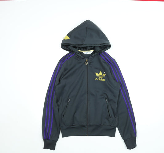 Adidas Womens Black Hooded Track Jacket Size 12 Full Zip