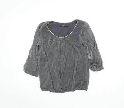 Dunnes Women’s Grey Beaded Scoop Neck 3/4 Sleeve Tunic Blouse Size 12