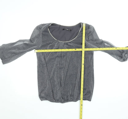 Dunnes Women’s Grey Beaded Scoop Neck 3/4 Sleeve Tunic Blouse Size 12
