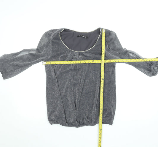 Dunnes Women’s Grey Beaded Scoop Neck 3/4 Sleeve Tunic Blouse Size 12