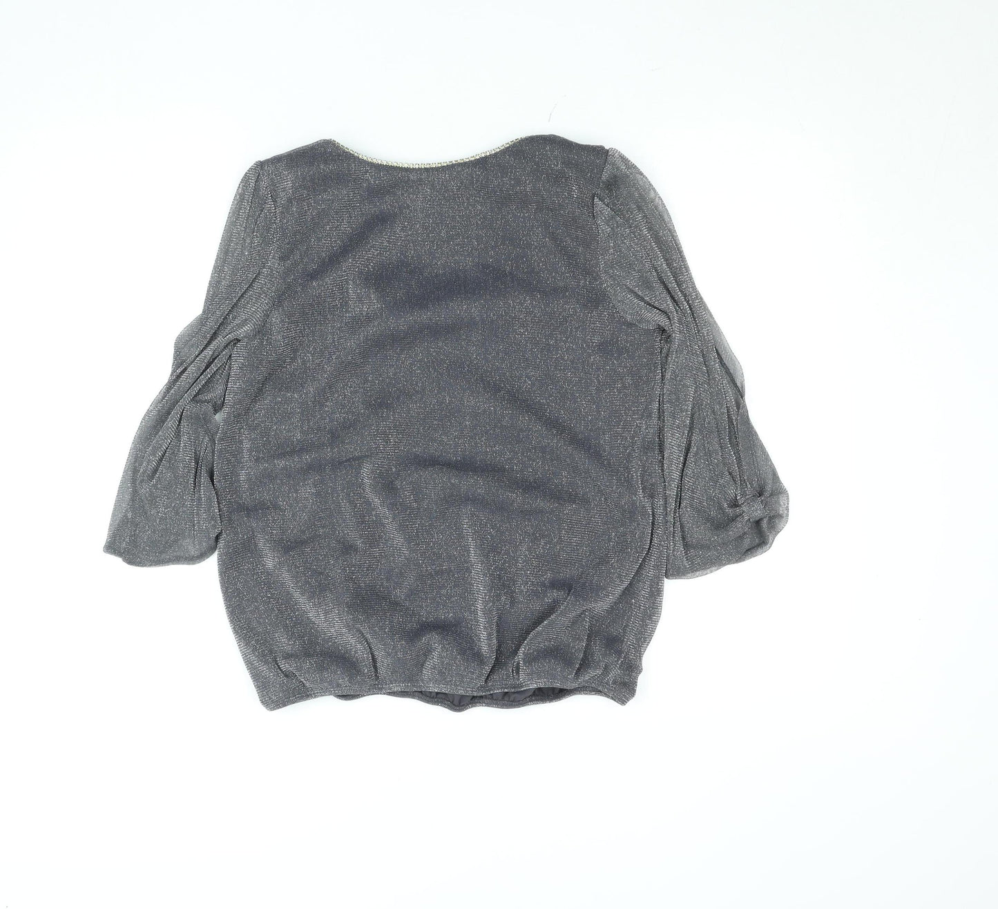 Dunnes Women’s Grey Beaded Scoop Neck 3/4 Sleeve Tunic Blouse Size 12