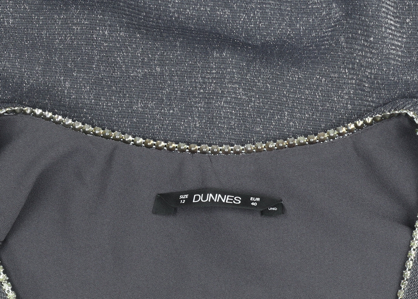 Dunnes Women’s Grey Beaded Scoop Neck 3/4 Sleeve Tunic Blouse Size 12