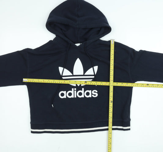 Adidas Women Navy Blue Cropped Hoodie Size 8 Cotton Blend Logo