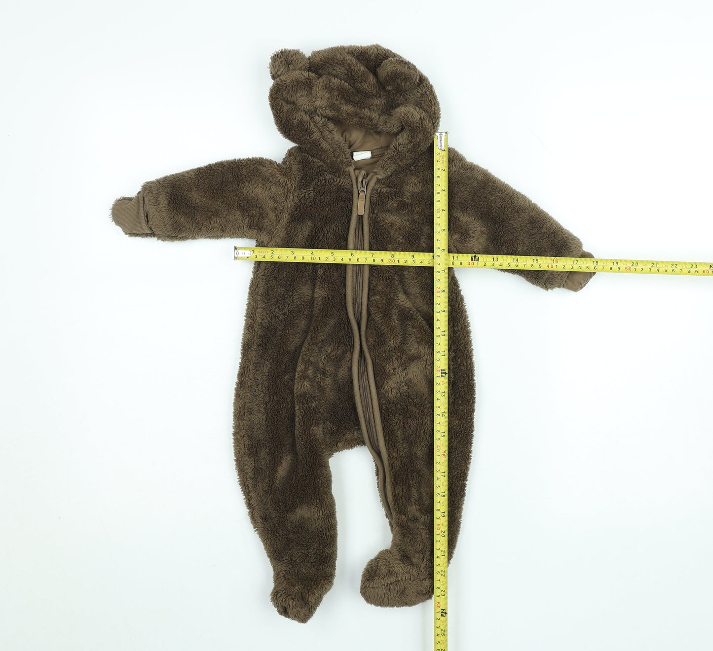 H&M Unisex Baby Brown Fleece Bear Hooded Coverall 3-6 Months