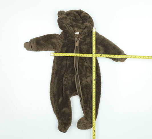 H&M Unisex Baby Brown Fleece Bear Hooded Coverall 3-6 Months