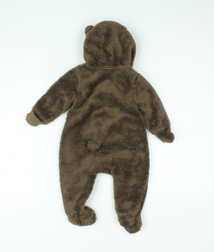 H&M Unisex Baby Brown Fleece Bear Hooded Coverall 3-6 Months