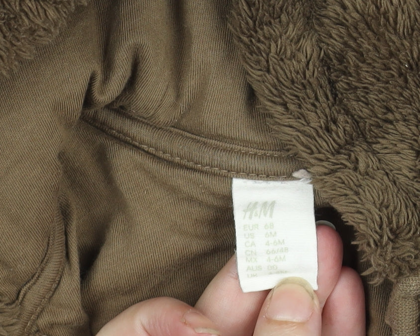 H&M Unisex Baby Brown Fleece Bear Hooded Coverall 3-6 Months