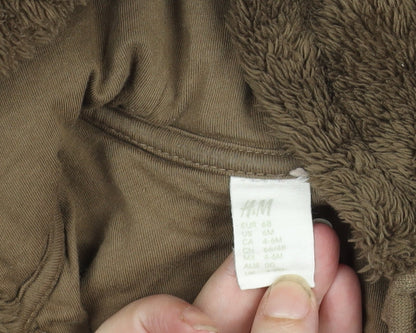 H&M Unisex Baby Brown Fleece Bear Hooded Coverall 3-6 Months