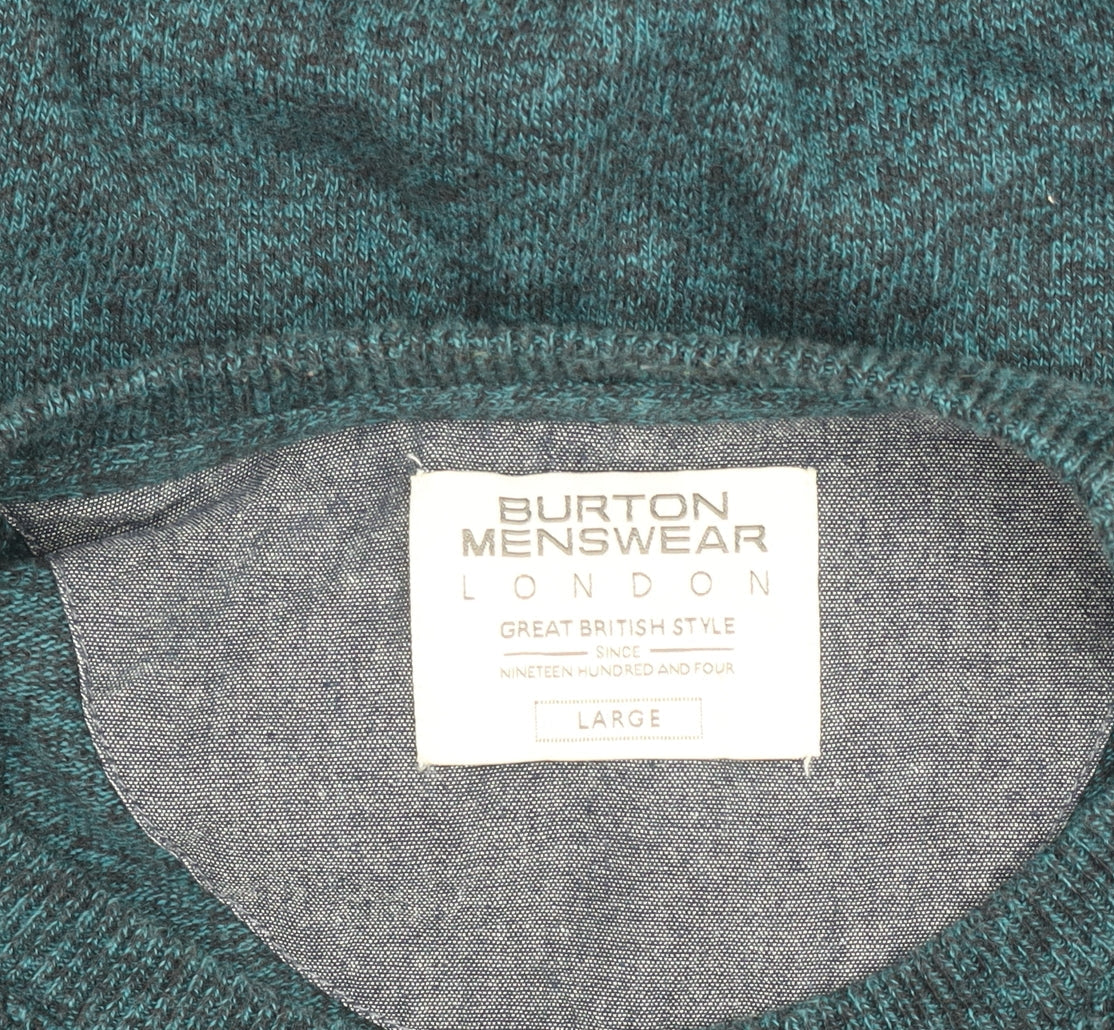 Burton Menswear London Men's Green Cotton Jumper L Crew Neck Knitwear