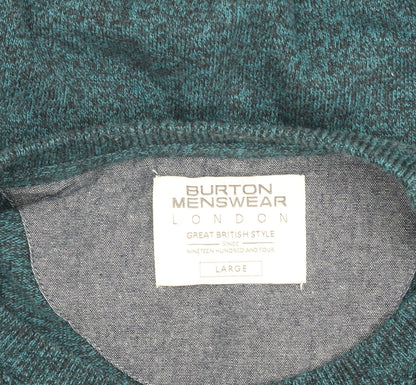 Burton Menswear London Men's Green Cotton Jumper L Crew Neck Knitwear