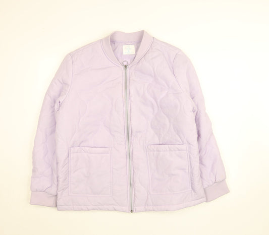 Primark Women Purple Quilted Bomber Jacket XL Full Zip Casual
