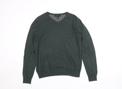 Mark Law Men's Green Cotton V-Neck Jumper Size M