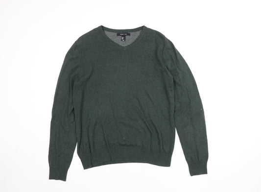 Mark Law Men's Green Cotton V-Neck Jumper Size M