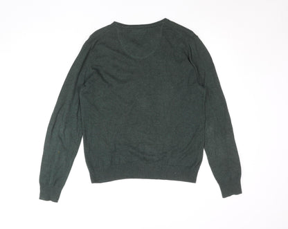 Mark Law Men's Green Cotton V-Neck Jumper Size M