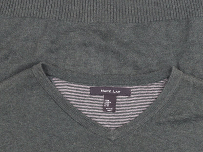 Mark Law Men's Green Cotton V-Neck Jumper Size M