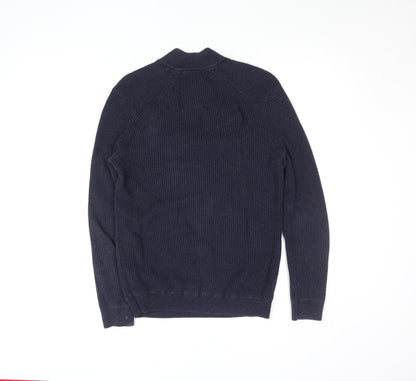 Diesel Men's Blue Cotton Blend 1/4 Zip Knit Jumper Size S