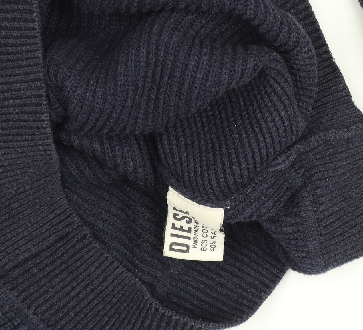 Diesel Men's Blue Cotton Blend 1/4 Zip Knit Jumper Size S