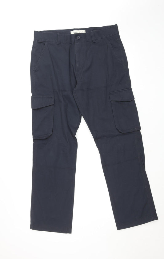 George Men’s Black Cargo Trousers 34W 30L Cotton Blend Casual