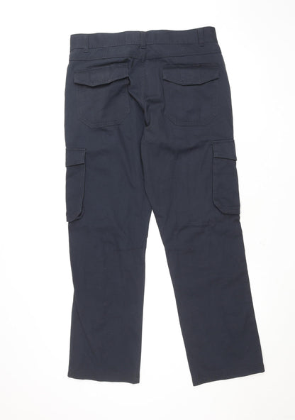 George Men’s Black Cargo Trousers 34W 30L Cotton Blend Casual