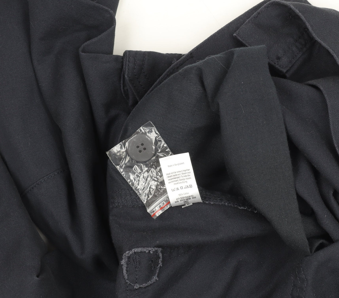 George Men’s Black Cargo Trousers 34W 30L Cotton Blend Casual