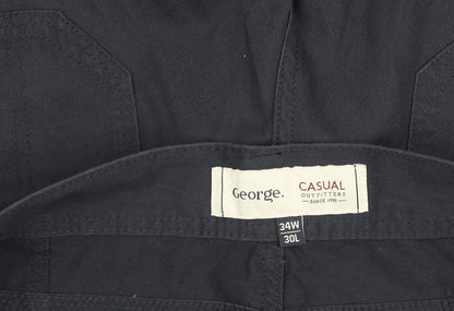 George Men’s Black Cargo Trousers 34W 30L Cotton Blend Casual