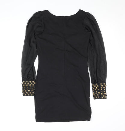 AX Paris Women’s Black Studded Sleeve Bodycon Party Dress Size 10
