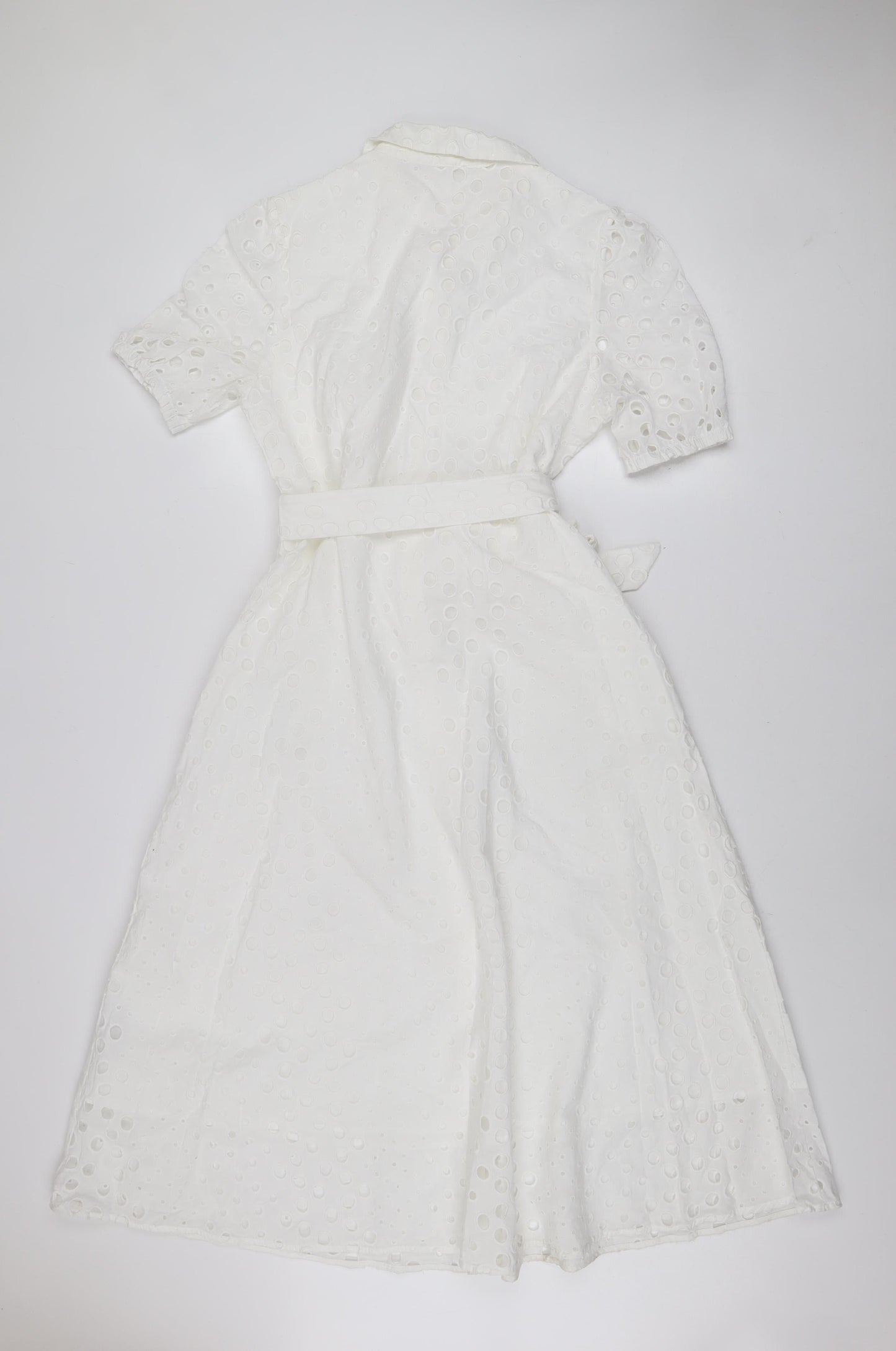 Marks and Spencer Women White Cotton Shirt Dress Size 12 Short Sleeve Belted