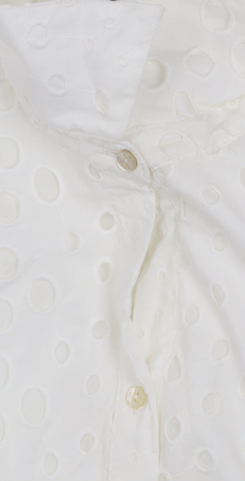 Marks and Spencer Women White Cotton Shirt Dress Size 12 Short Sleeve Belted