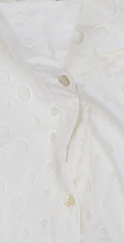 Marks and Spencer Women White Cotton Shirt Dress Size 12 Short Sleeve Belted