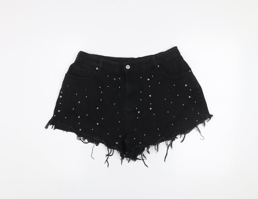 SHEIN Curve Black Studded Cut-Off Denim Shorts Women's Size 18