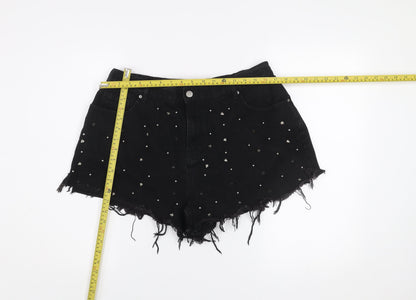 SHEIN Curve Black Studded Cut-Off Denim Shorts Women's Size 18