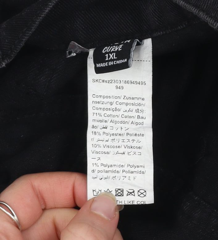 SHEIN Curve Black Studded Cut-Off Denim Shorts Women's Size 18