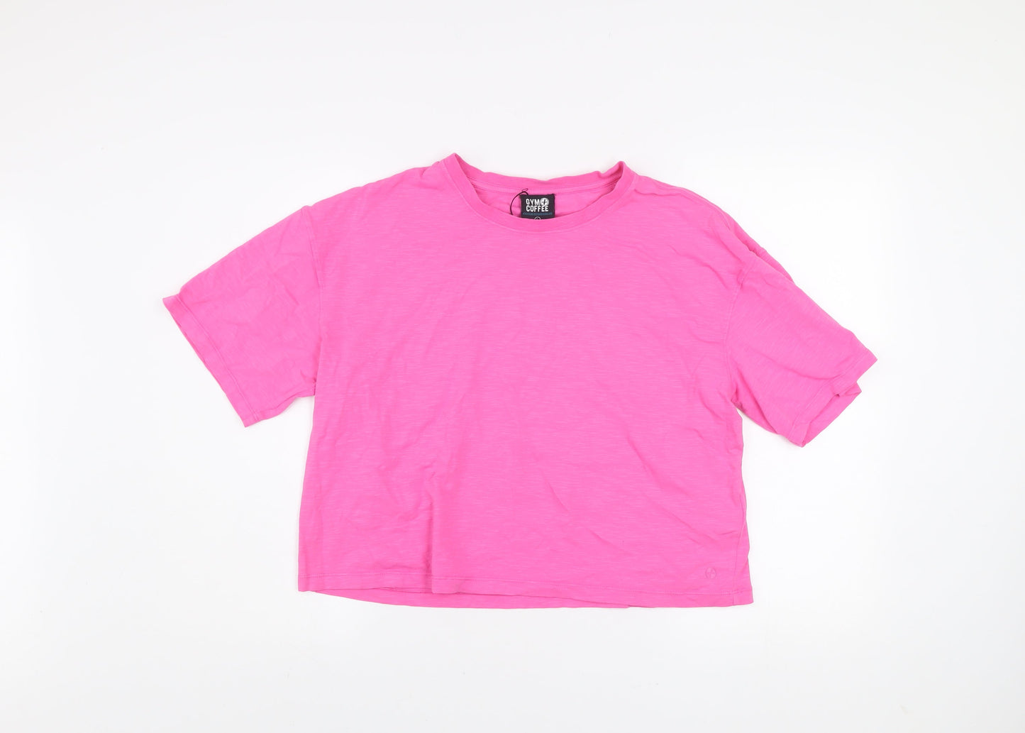 Womens UK Size L Gym+Coffee Pink Cropped T-Shirt