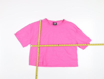 Womens UK Size L Gym+Coffee Pink Cropped T-Shirt