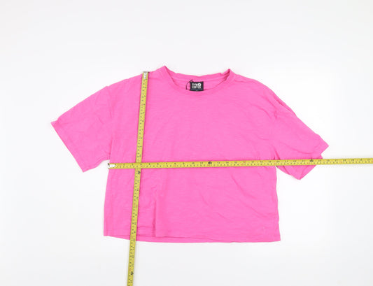 Womens UK Size L Gym+Coffee Pink Cropped T-Shirt
