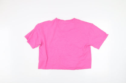 Womens UK Size L Gym+Coffee Pink Cropped T-Shirt