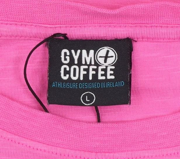 Womens UK Size L Gym+Coffee Pink Cropped T-Shirt