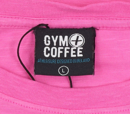 Womens UK Size L Gym+Coffee Pink Cropped T-Shirt