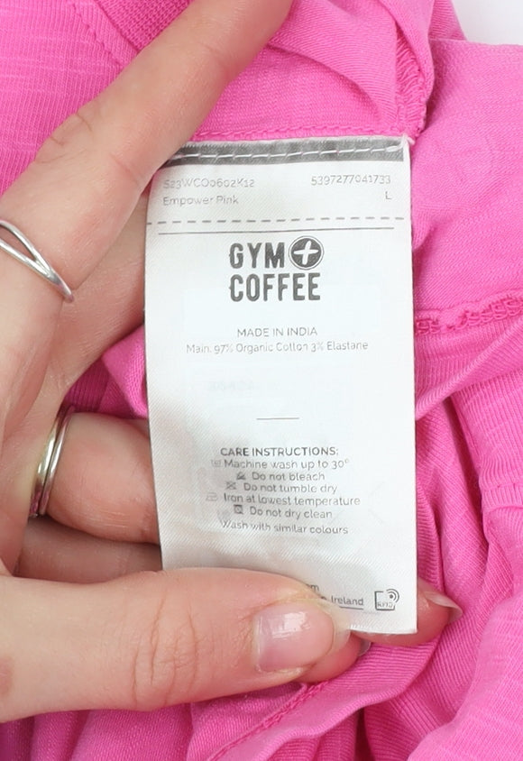Womens UK Size L Gym+Coffee Pink Cropped T-Shirt