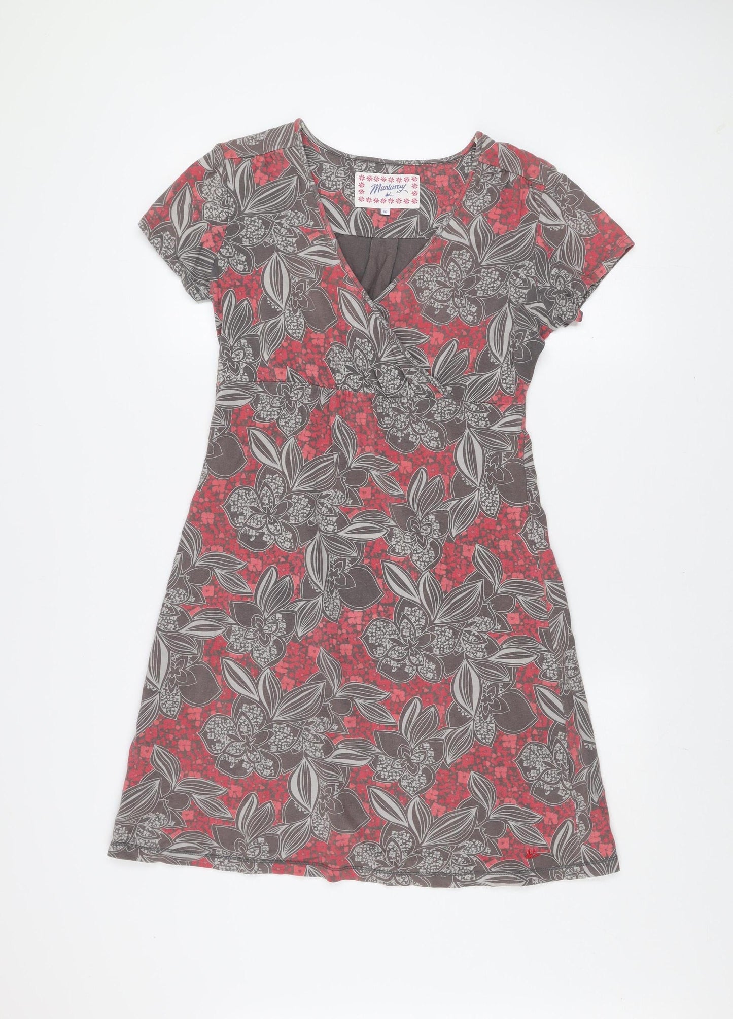 Mantaray Women's Red Floral Jersey A-Line Dress Size 10