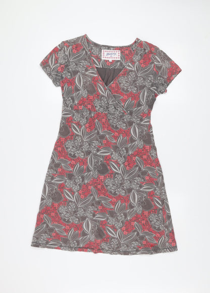 Mantaray Women's Red Floral Jersey A-Line Dress Size 10