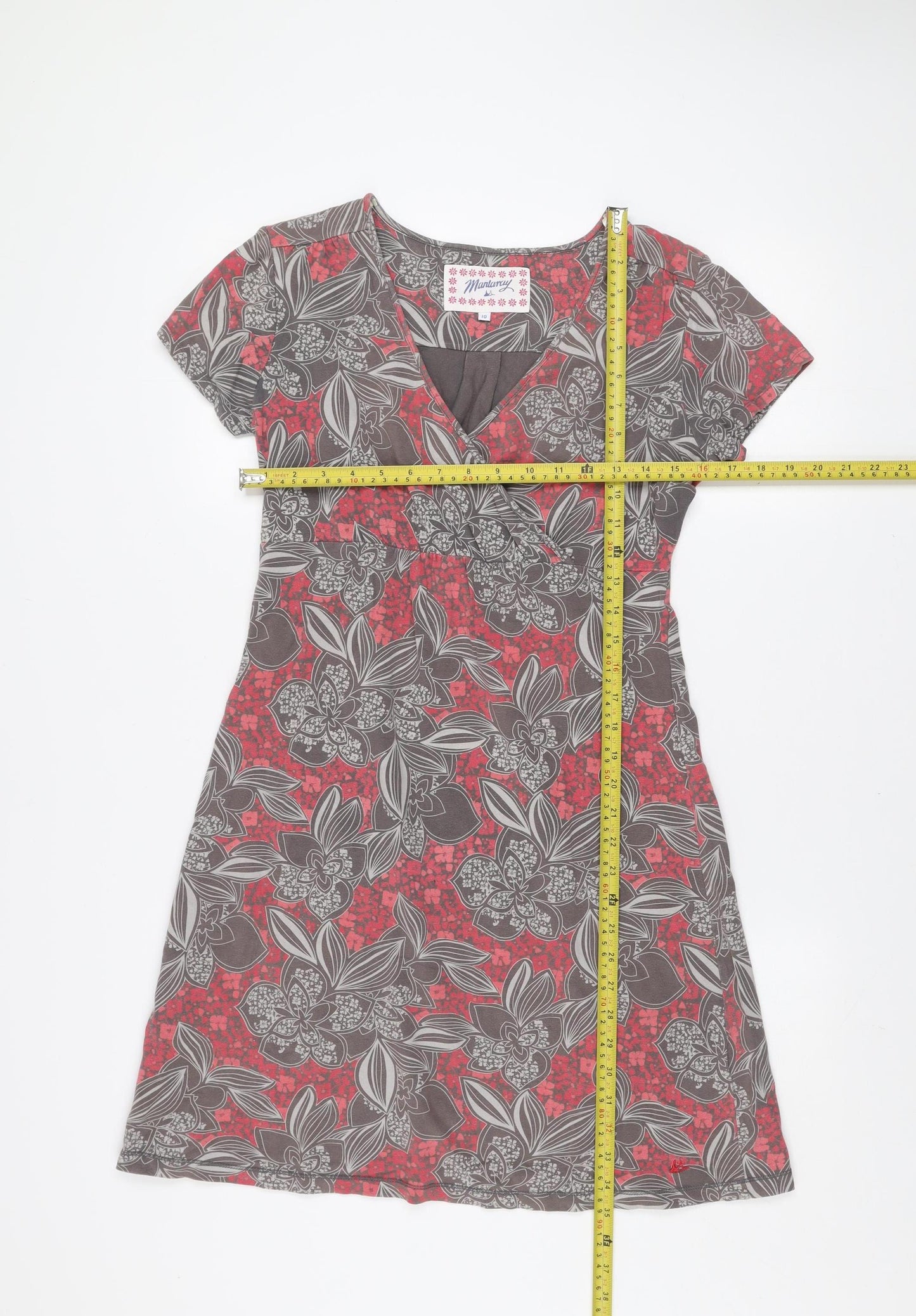 Mantaray Women's Red Floral Jersey A-Line Dress Size 10