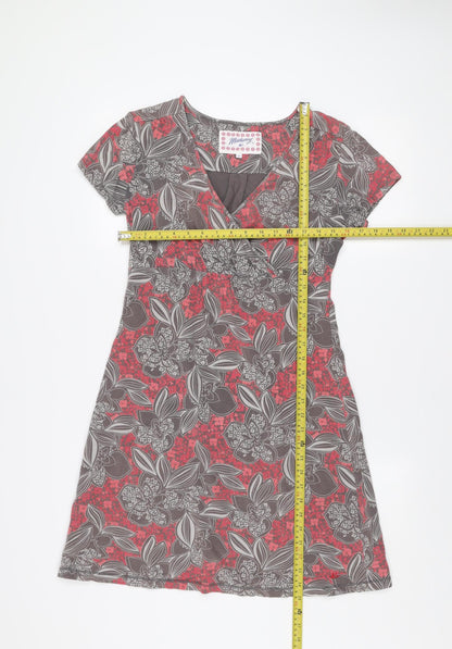 Mantaray Women's Red Floral Jersey A-Line Dress Size 10
