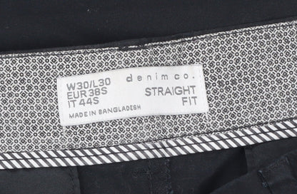 Denim Co. Men's Black Straight Fit Chino Trousers W30 L30