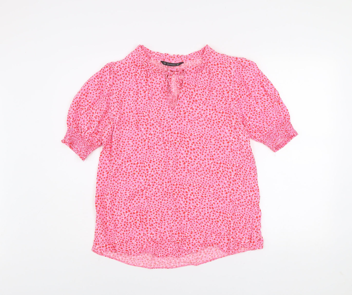 Dunnes Women’s Pink Floral Viscose Blouse Size 12 Short Sleeve Tunic Top