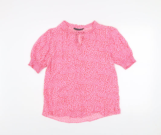 Dunnes Women’s Pink Floral Viscose Blouse Size 12 Short Sleeve Tunic Top