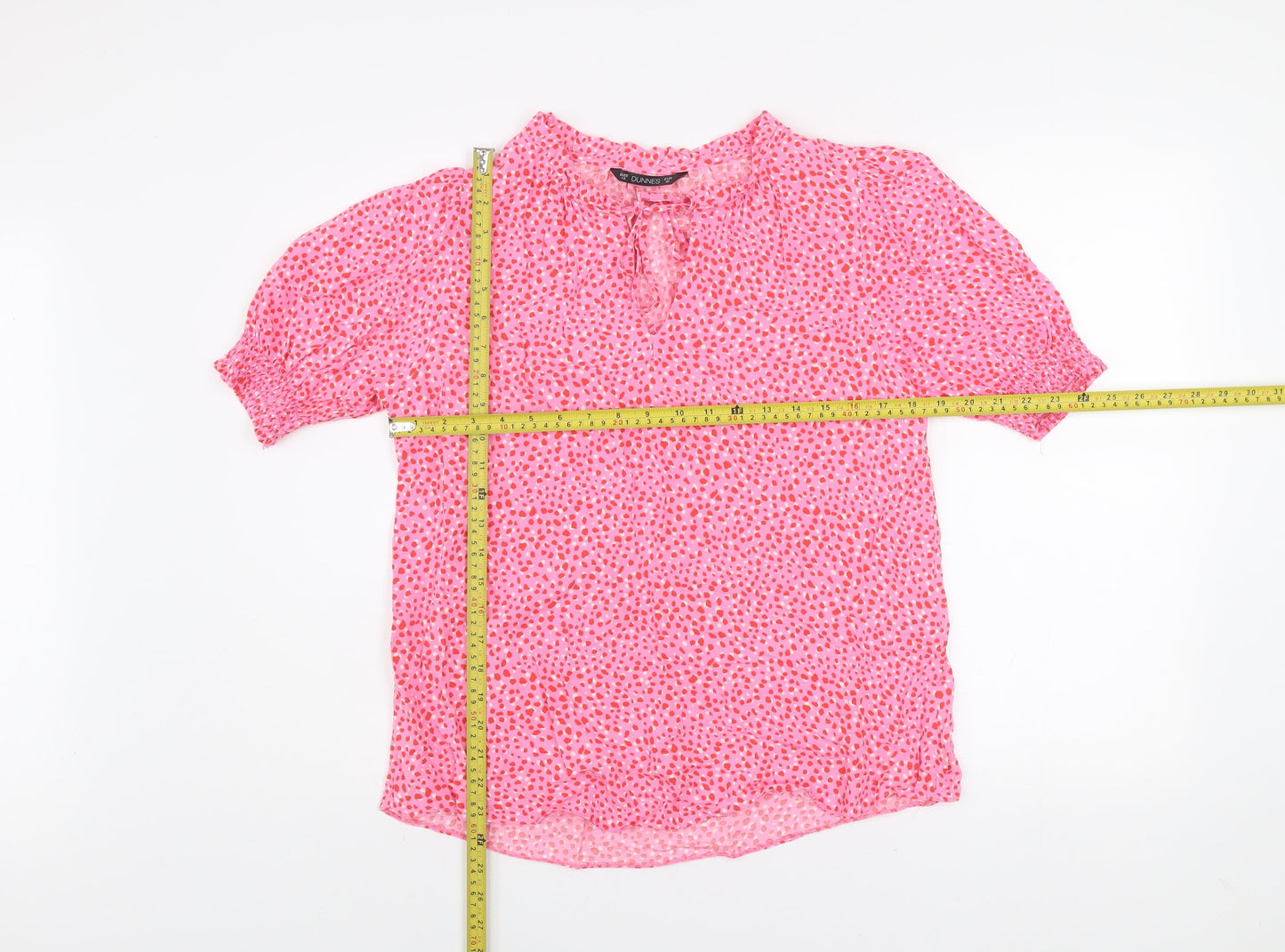 Dunnes Women’s Pink Floral Viscose Blouse Size 12 Short Sleeve Tunic Top