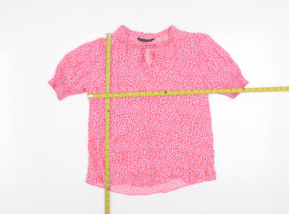Dunnes Women’s Pink Floral Viscose Blouse Size 12 Short Sleeve Tunic Top