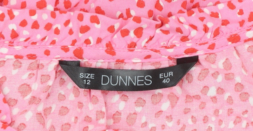 Dunnes Women’s Pink Floral Viscose Blouse Size 12 Short Sleeve Tunic Top