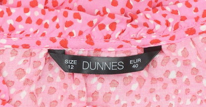 Dunnes Women’s Pink Floral Viscose Blouse Size 12 Short Sleeve Tunic Top